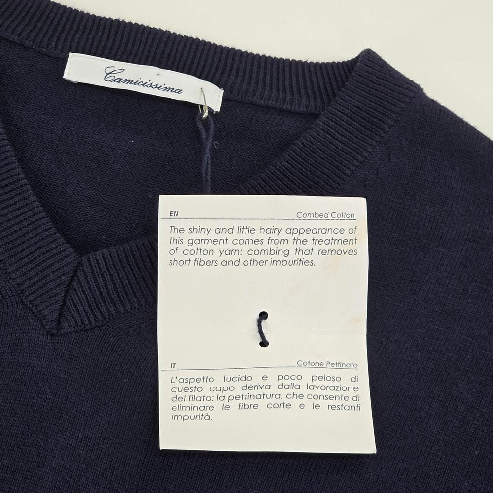 Quiet Luxury Camicissima Italian Cotton V Neck Sweater Mens M Navy NWT - Picture 7 of 13